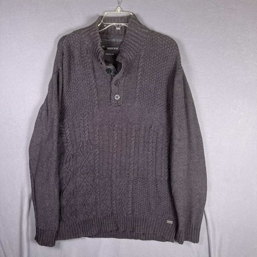 Buckle Black Henley Determine Sweater Mens XL Dark Gray Cable‎ Knit Athletic Fit